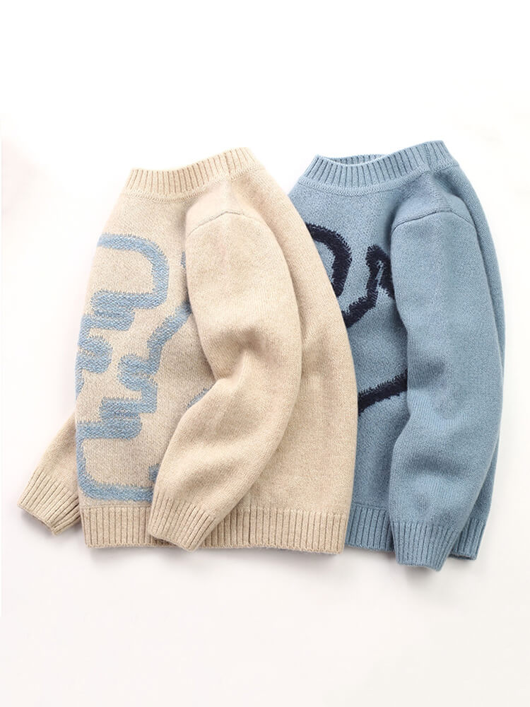 Kids Dinosaur Pattern Pure Cashmere Crewneck Pullover Sweater